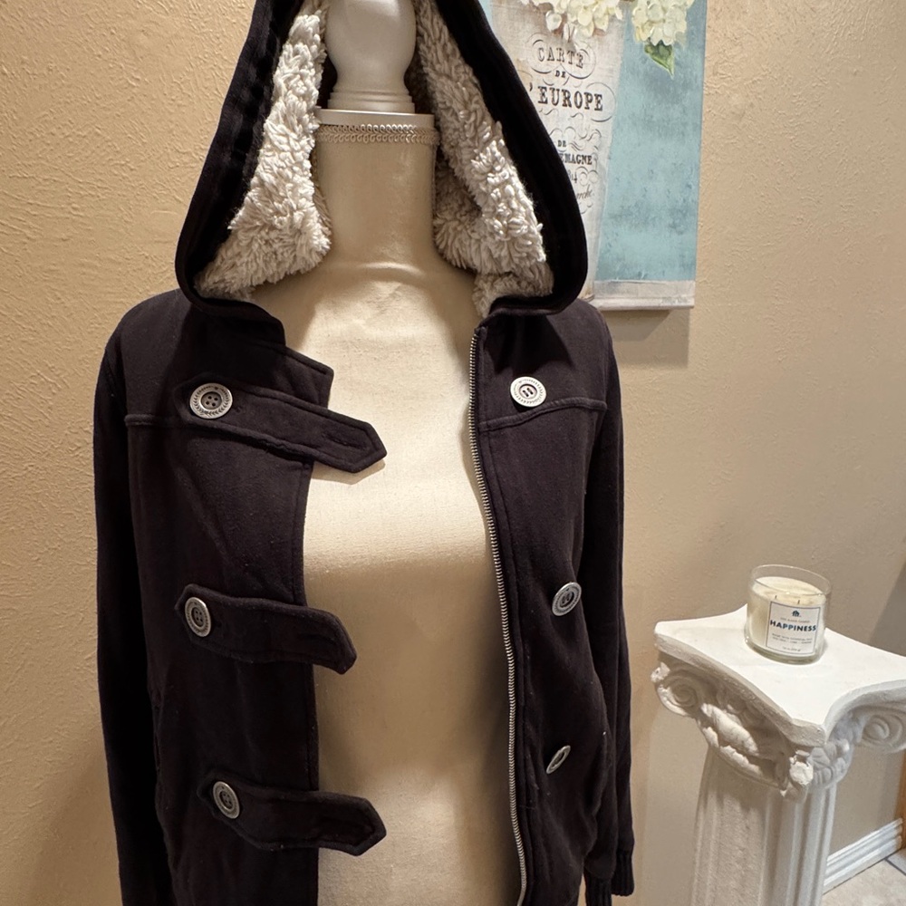 PINK Victoria's Secret Black Teddy Jacket with Cream Lining